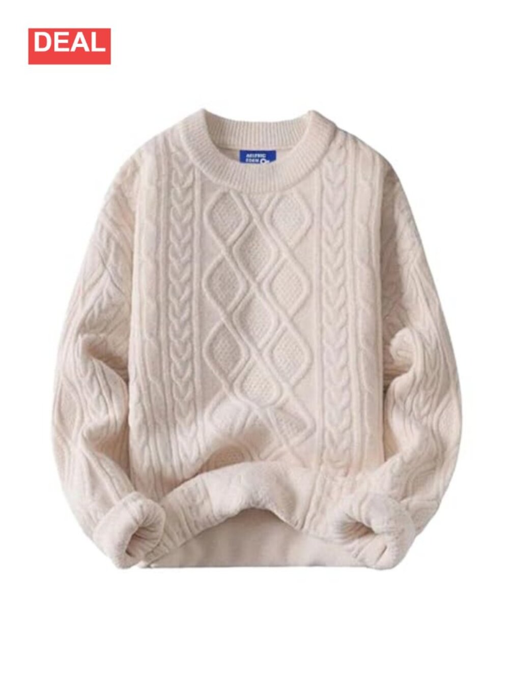 Oversized Cable Knit Crewneck Pullover Sweater Acrylic Nylon Blend